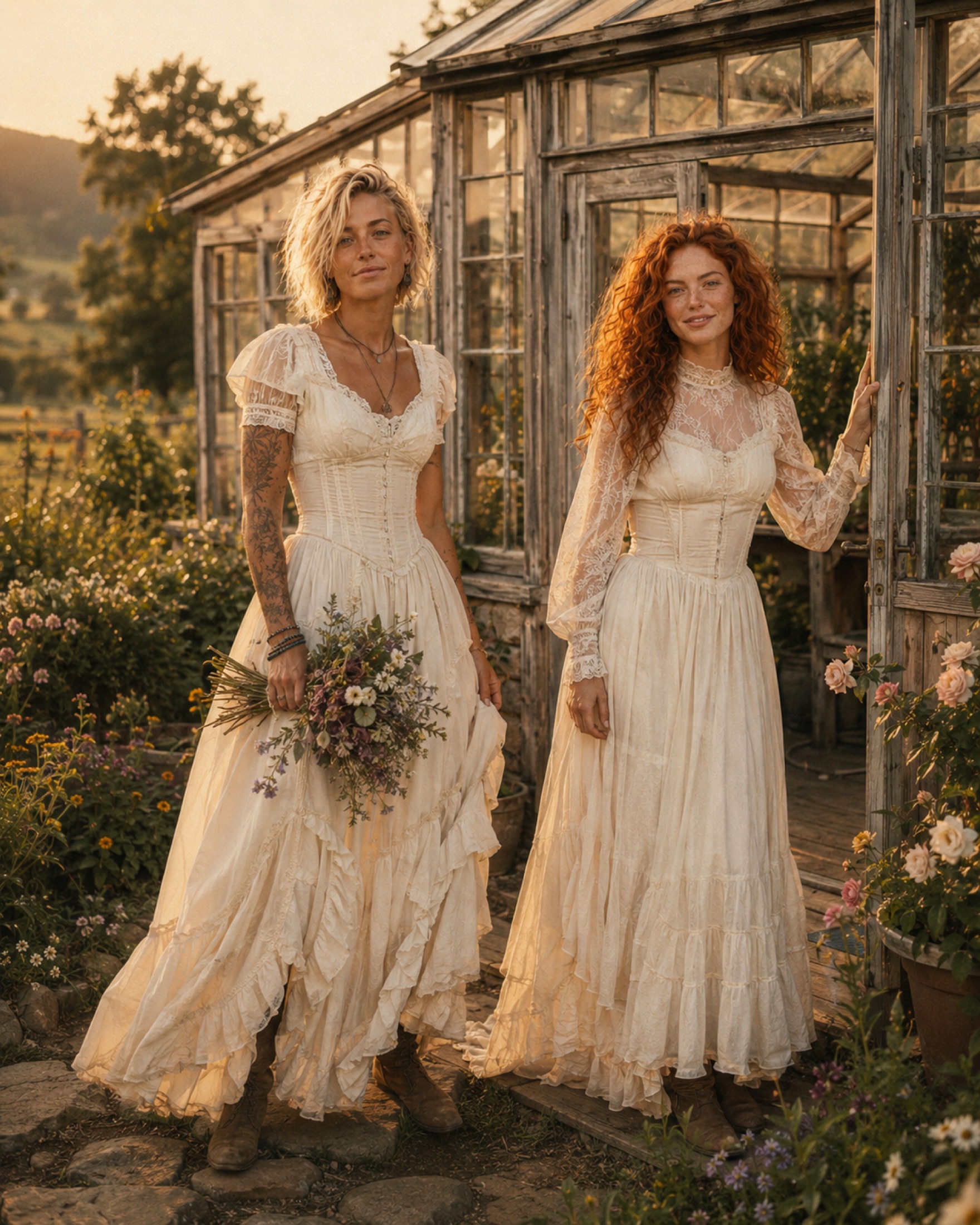 Sam and Ana outside the greenhouse