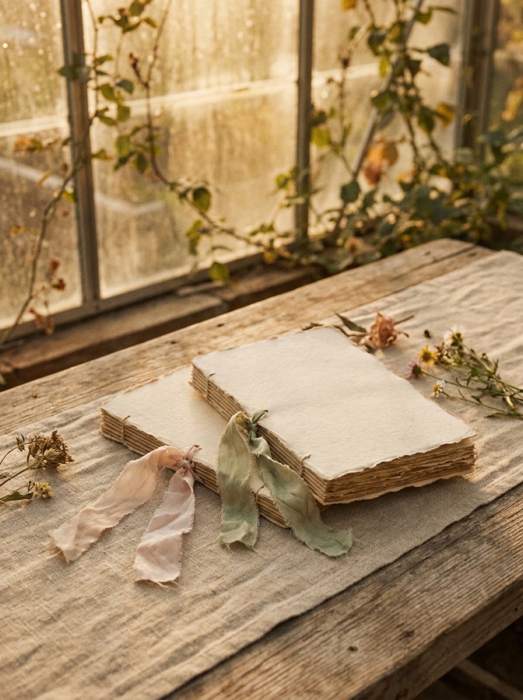 Vow books tied with silk ribbon
