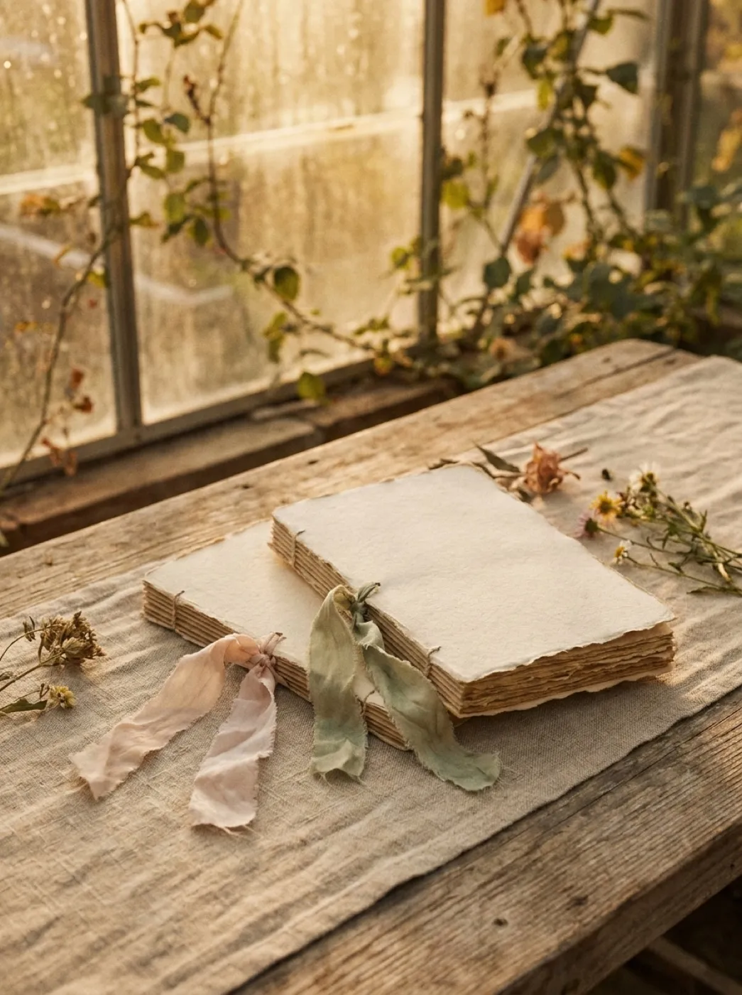 Vow books tied with silk ribbon