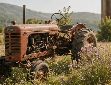 The tractor in the wildflower meadow